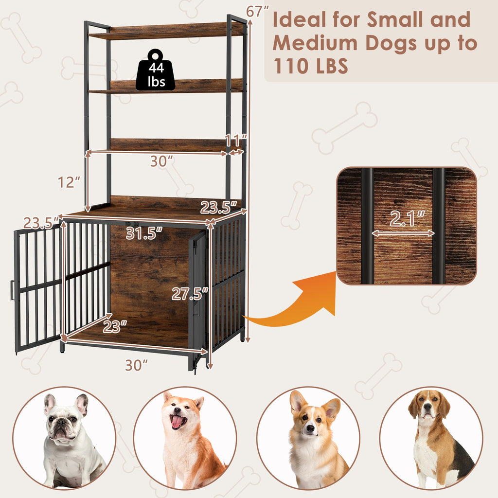 Wooden Dog Crate Furniture with Storage Shelves Rustic Brown – photo 4 of 8