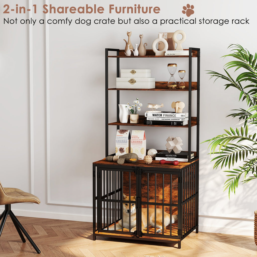 Wooden Dog Crate Furniture with Storage Shelves Rustic Brown – photo 5 of 8