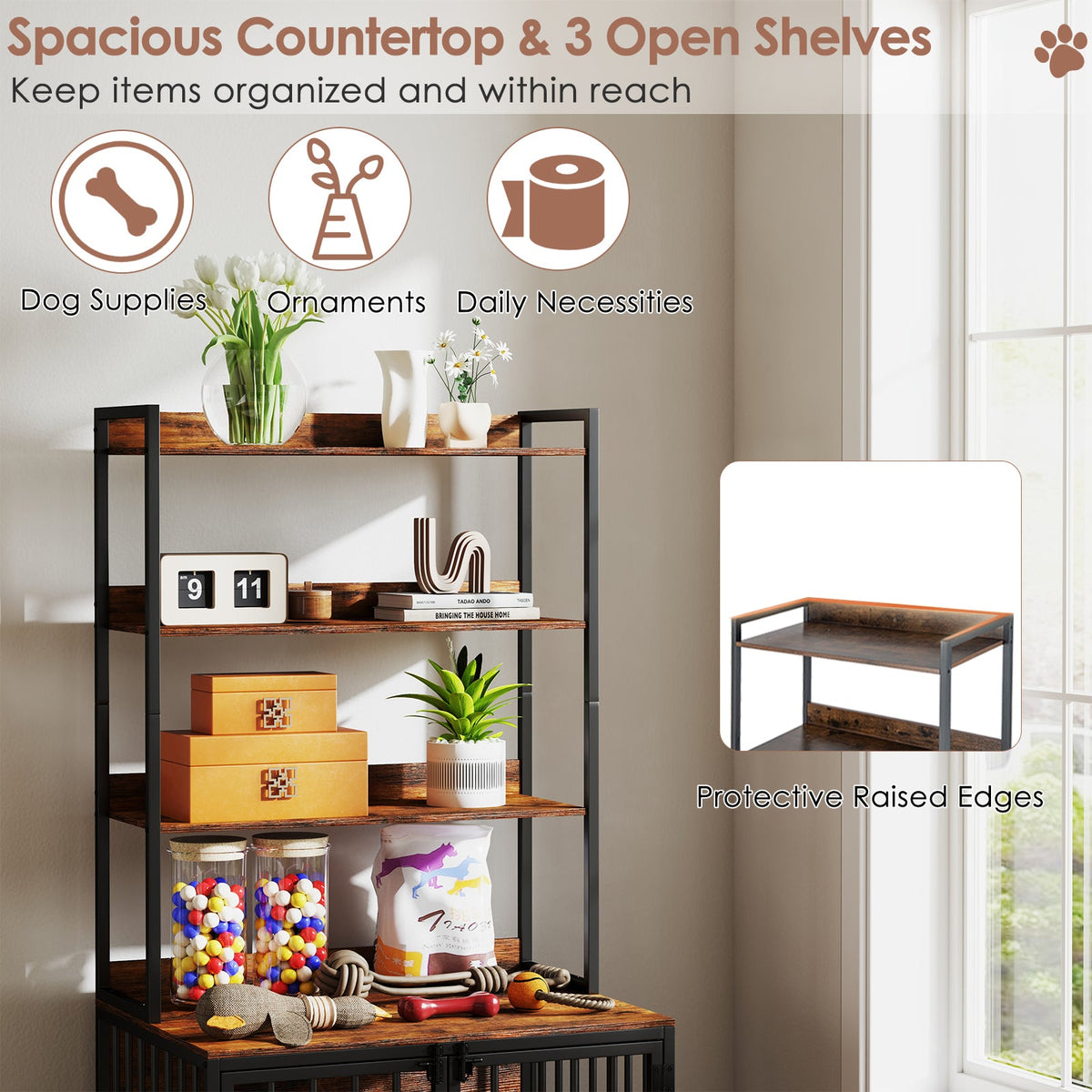 Wooden Dog Crate Furniture with Storage Shelves Rustic Brown – photo 6 of 8