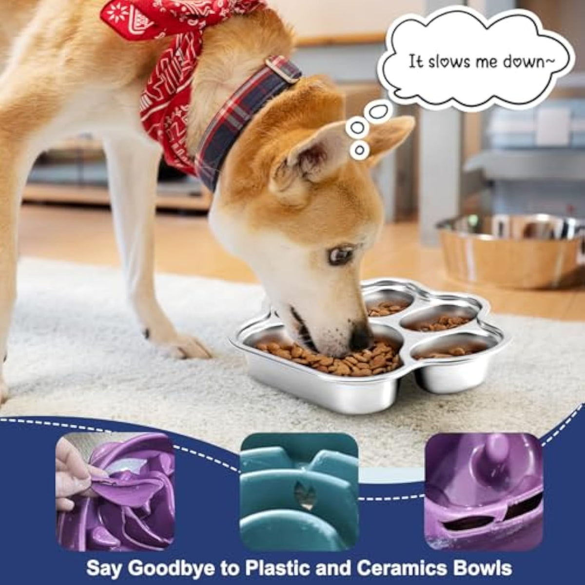 Stainless Steel Slow Feeder Dog Bowl – 2 Cup, Small & Medium Breeds – alternate view 7