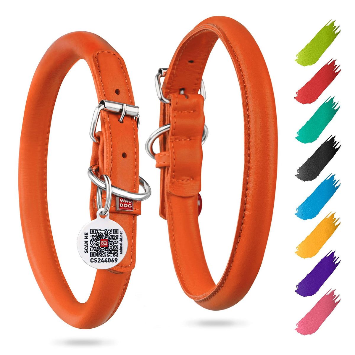 Rolled Leather Dog Collar XSmall Orange – photo 1 of 6
