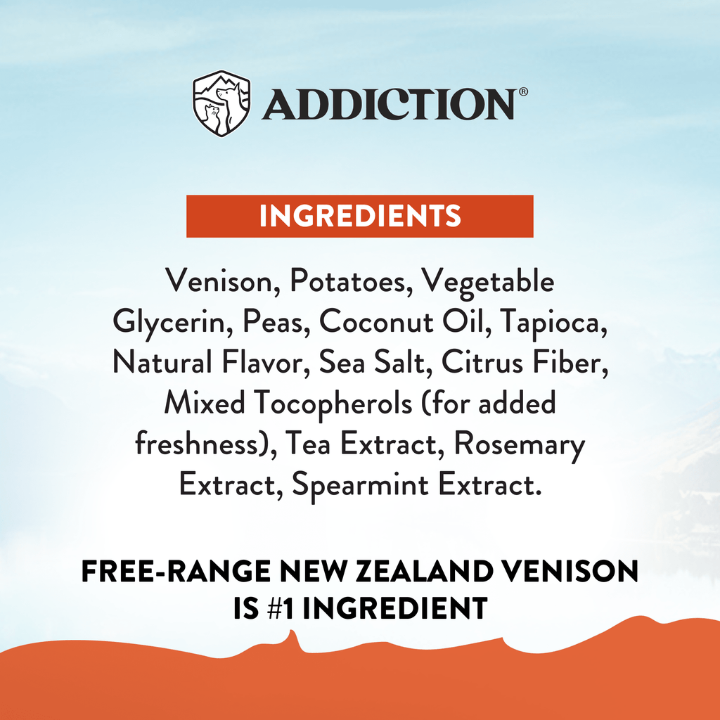Venison Meaty Bites treats full ingredients list panel