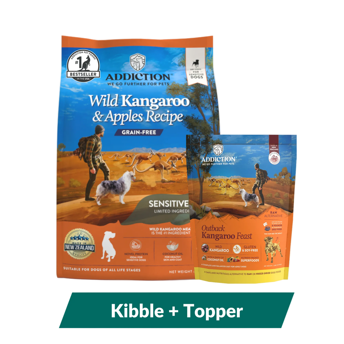 Addiction Outback Kangaroo Feast & Wild Kangaroo & Apples Dry Dog Food Bundle – front view