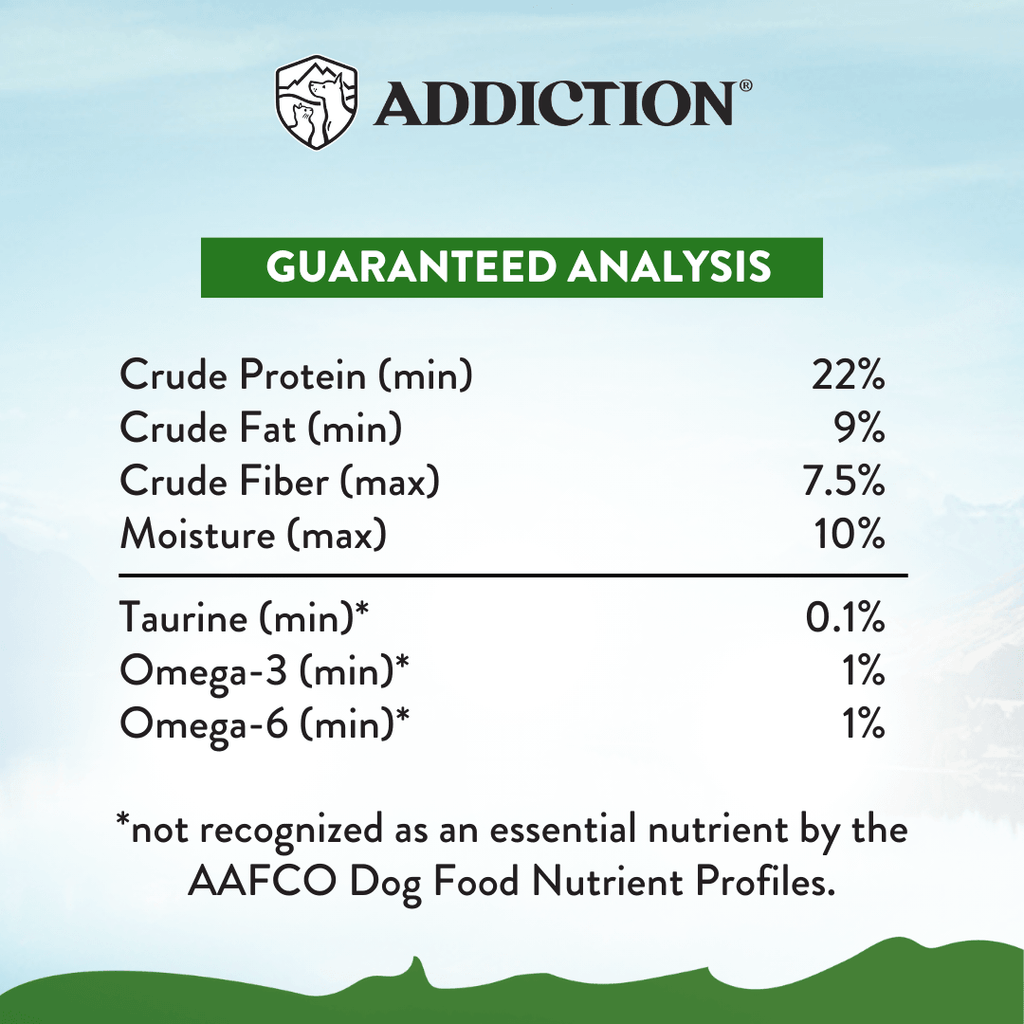 Zen Vegetarian kibble guaranteed analysis nutrition panel: 22% protein, 9% fat
