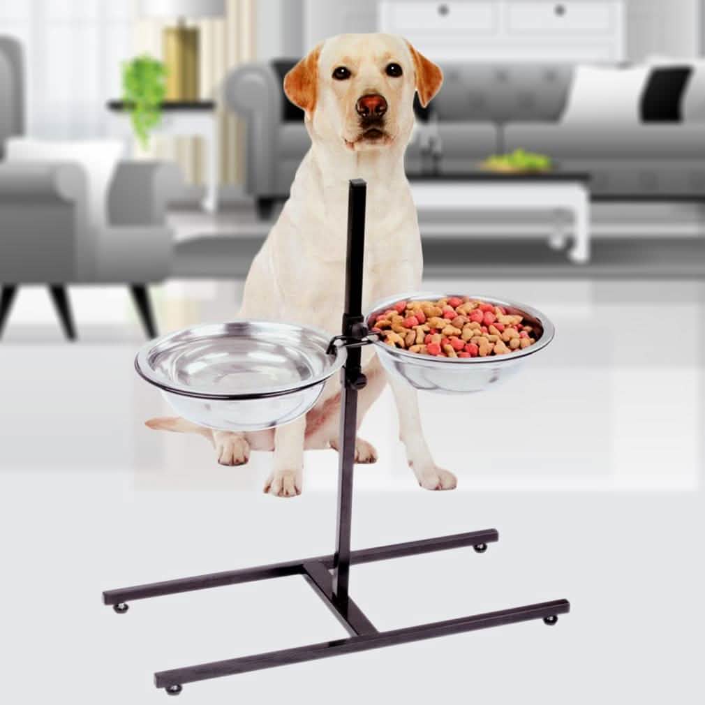 Adjustable Elevated Dog Feeder with 2 Stainless Steel Bowls (3"–17") – front view