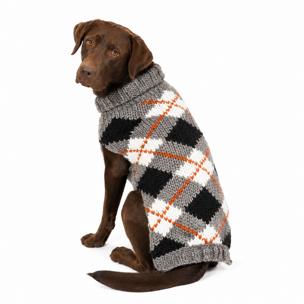 Alpaca Argyle Dog Sweater Alpaca Wool Blend with Orange Accents – photo 2 of 6