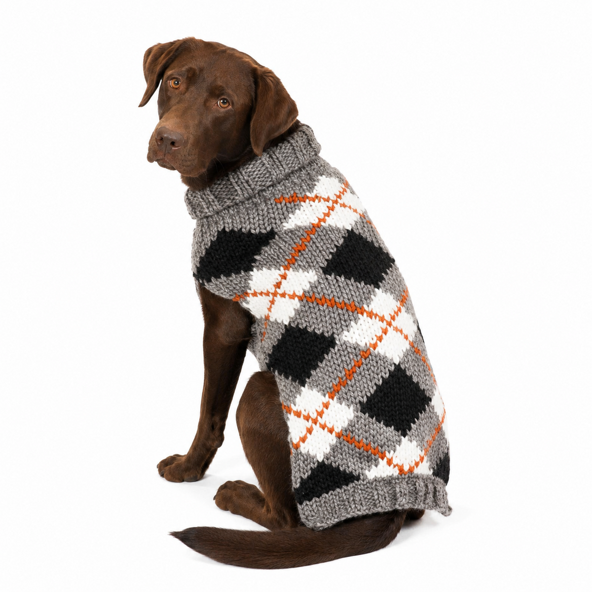 Alpaca Argyle Dog Sweater Alpaca Wool Blend with Orange Accents – photo 2 of 6