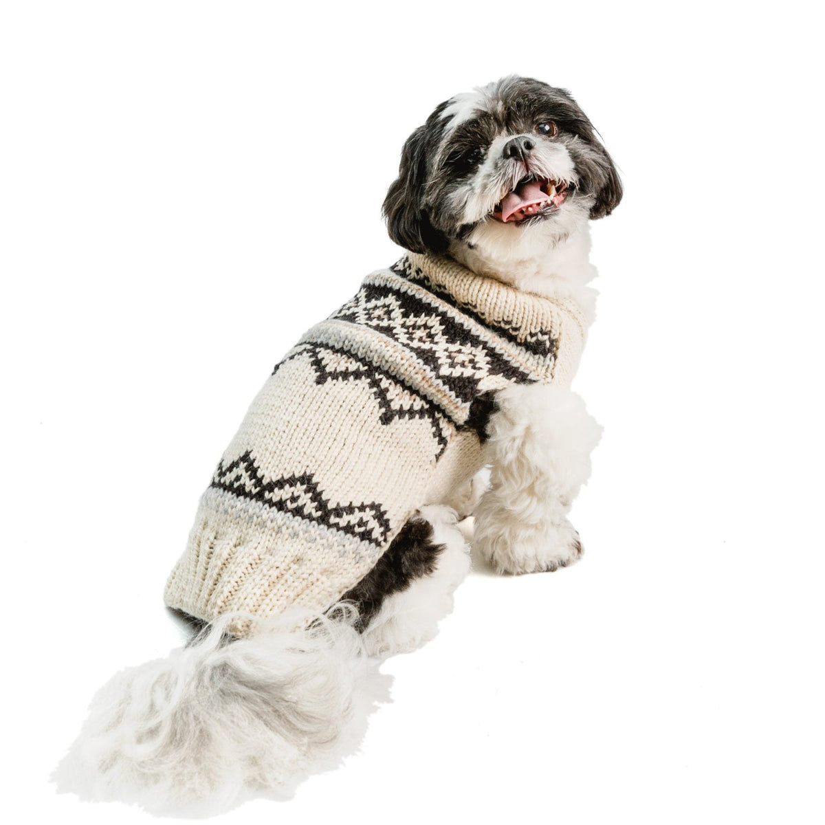 Alpaca Cream Wyatt Dog Sweater Fair Isle in Cream and Grey – photo 3 of 5