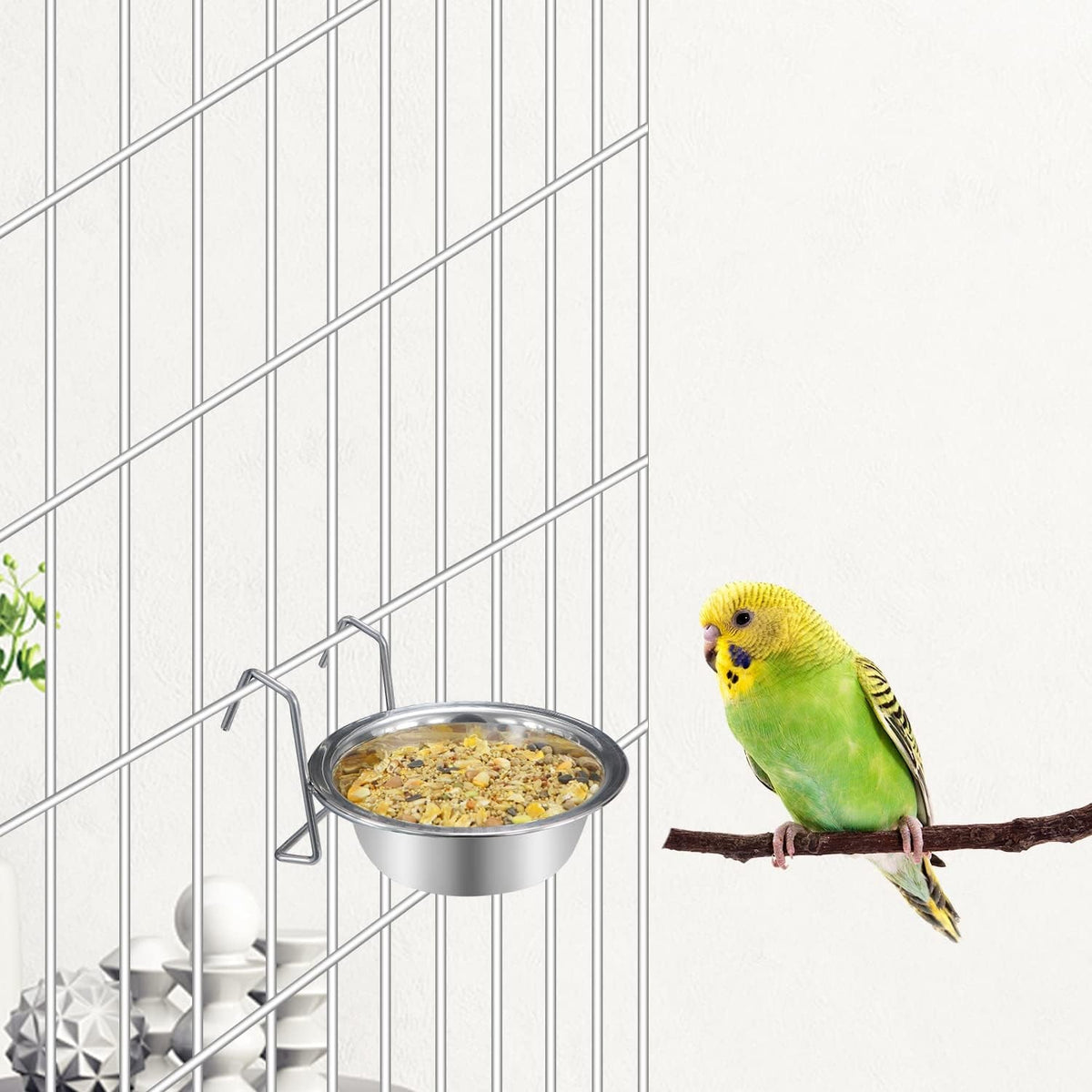 Pet Bowl Stainless Steel Hanging Food Water Bowls Bird Cage Feeder for, alternate view