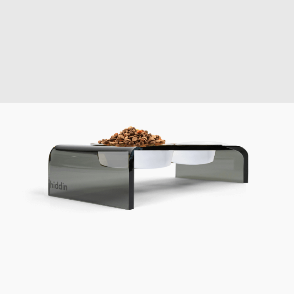 Hiddin Smoke Grey Lucite Feeder with Metal Bowls – alternate view 15