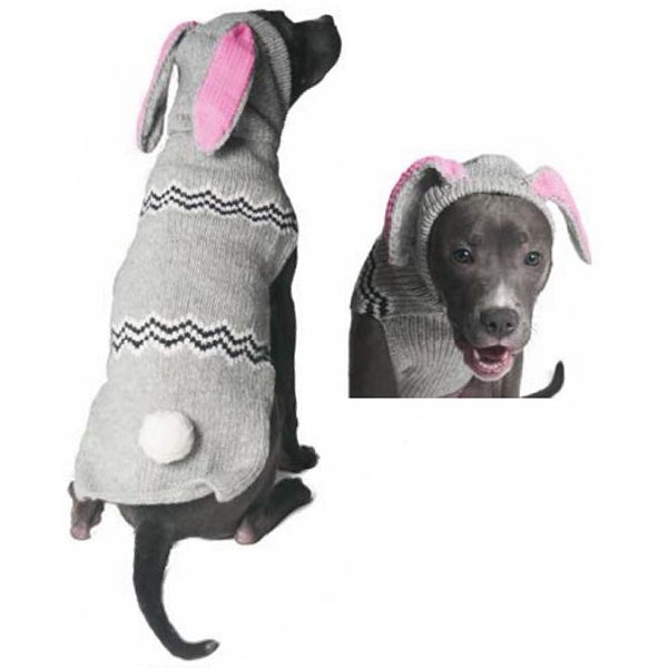 Bunny Hoodie Dog Sweater Grey and Pink – photo 1 of 3