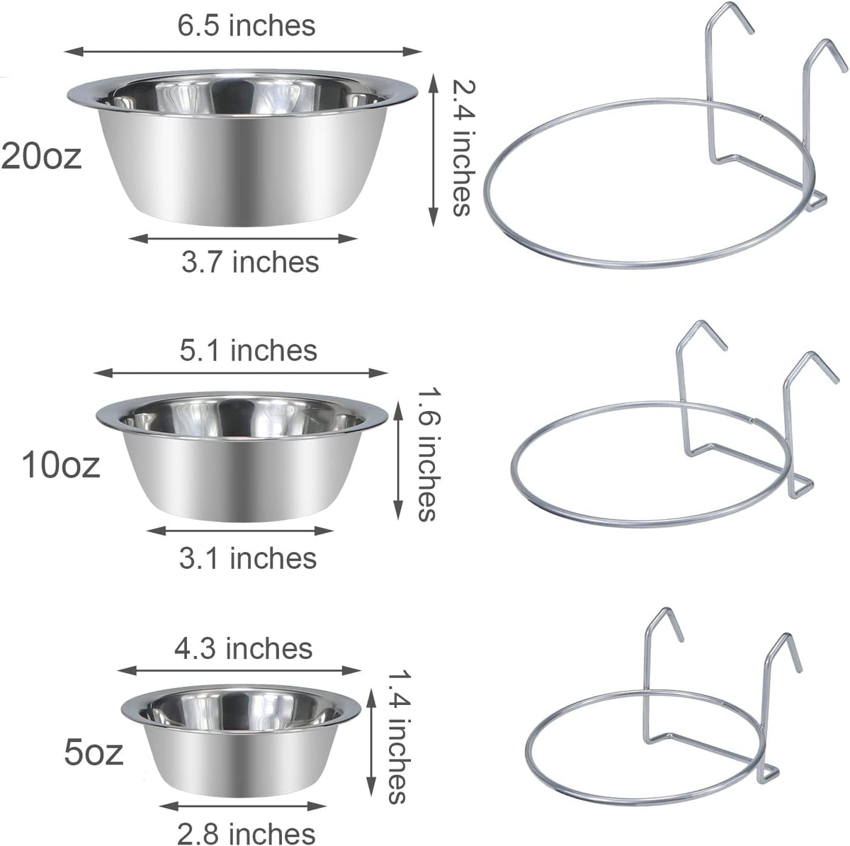 Pet Bowl Stainless Steel Hanging Food Water Bowls Bird Cage Feeder for, back view