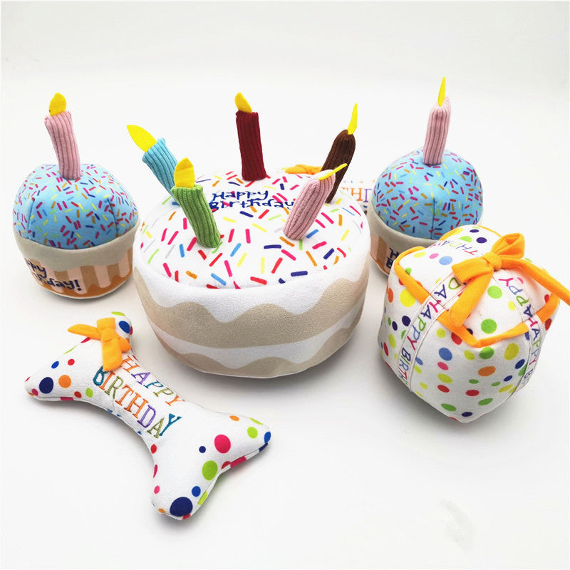Cute Dog Birthday Cake Plush Toy – front view