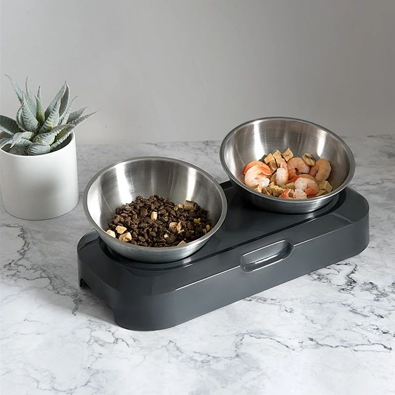 Stainless Steel Double Bowl with Stand – 15° Tilted Feeder for Dogs & Cats – alternate view 3