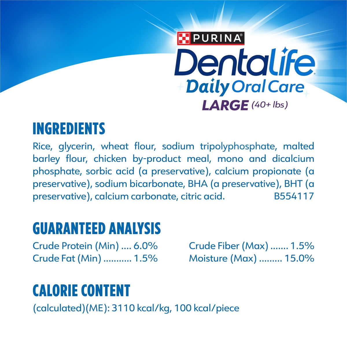Purina Daily Oral Care Large Dog Treats Dental Chews with Chicken, back view