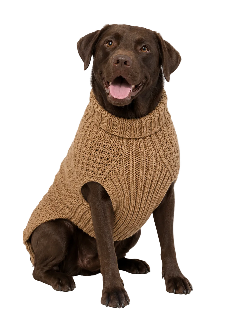 Camel Alpaca Cable Knit Dog Sweater with Harness Hole – photo 2 of 3