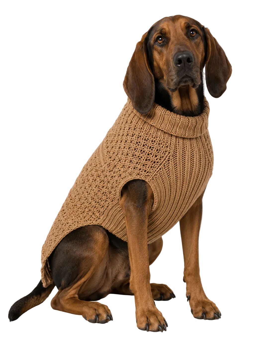 Camel Alpaca Cable Knit Dog Sweater with Harness Hole – photo 3 of 3