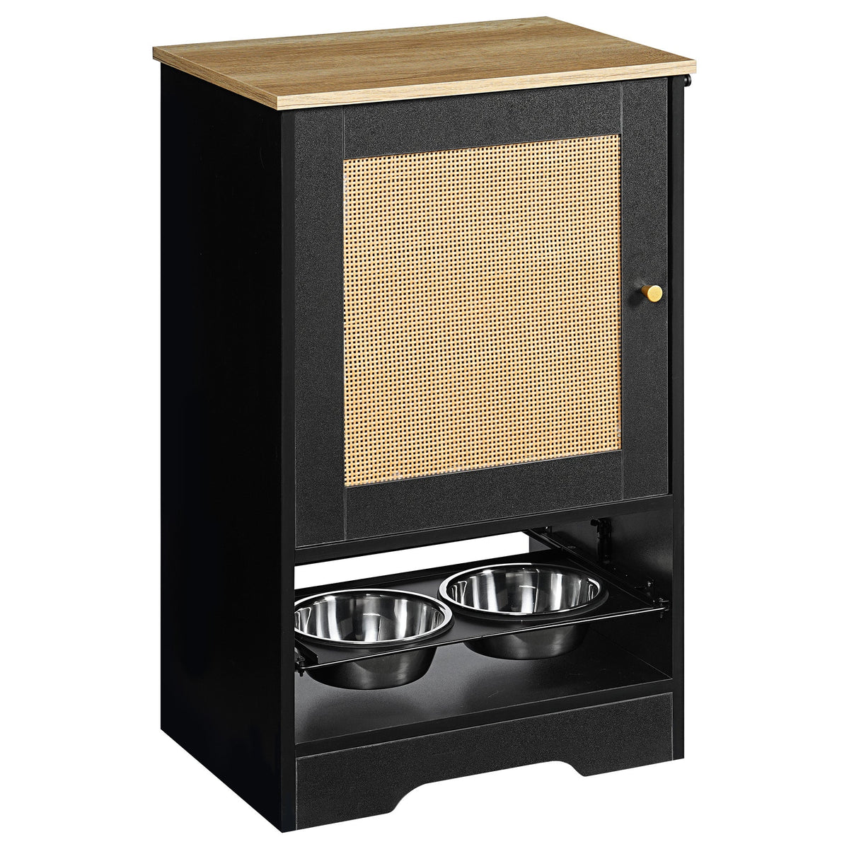 Pet Feeding Station with Storage Cabinet, 2 Elevated Bowls & Side Hooks – Black – alternate view 13