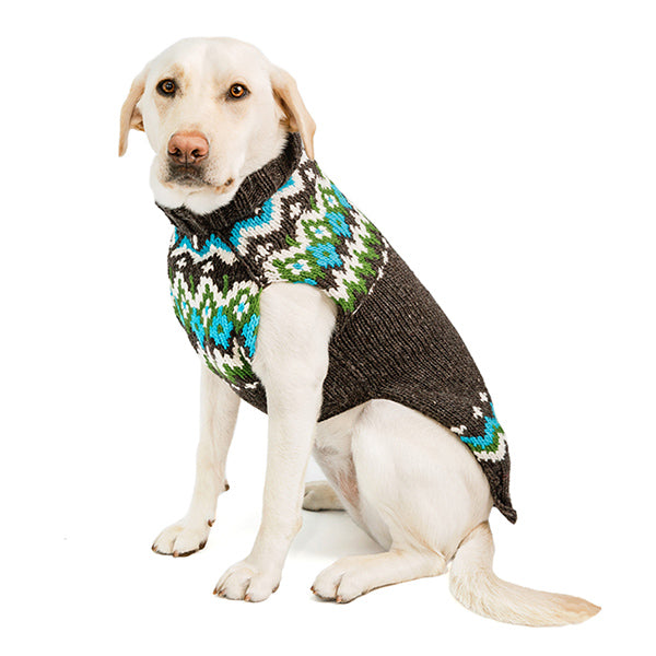 Charcoal Fairisle Wool Dog Sweater Turquoise Grey and White – photo 1 of 4
