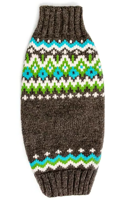 Charcoal Fairisle Wool Dog Sweater Turquoise Grey and White – photo 4 of 4