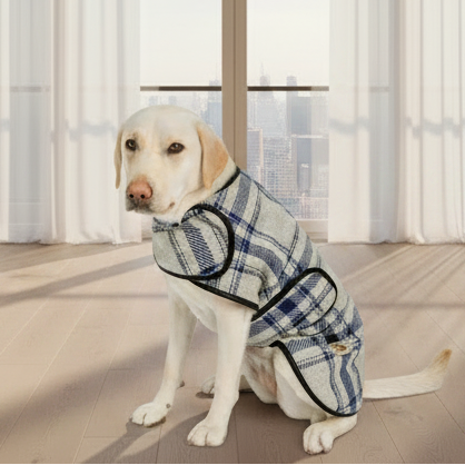 Gray and Blue Plaid Blanket Dog Coat 100 Percent Wool with Fleece Lining – photo 3 of 3