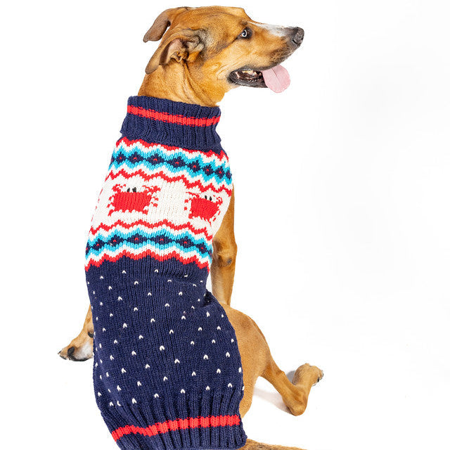 Crabby Wool Dog Sweater Navy Fair Isle with Red Crab Pattern – photo 2 of 5