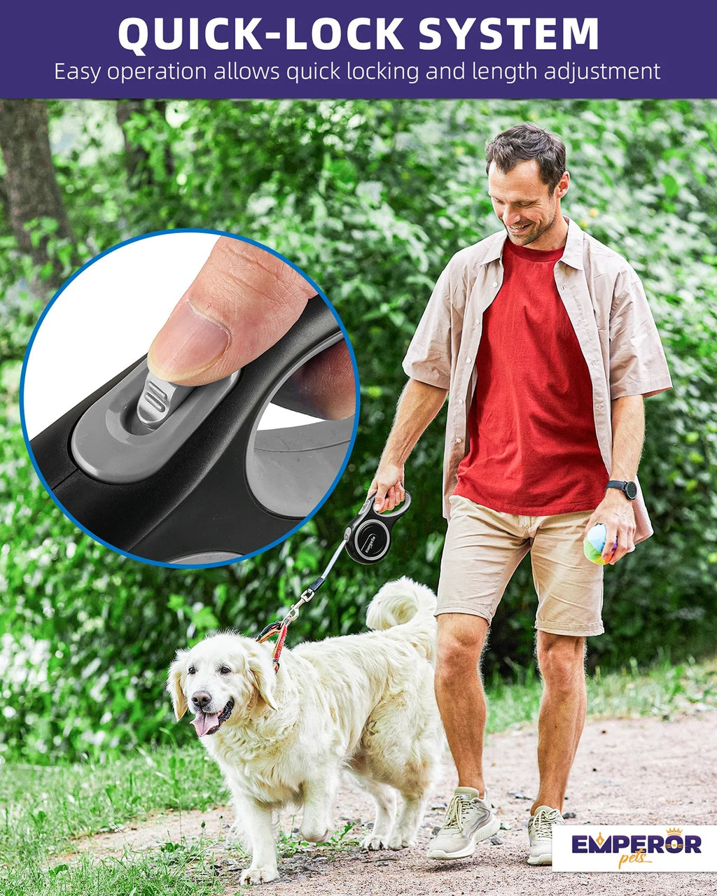 16ft Heavy-Duty Retractable Dog Leash up to 110lbs, lifestyle
