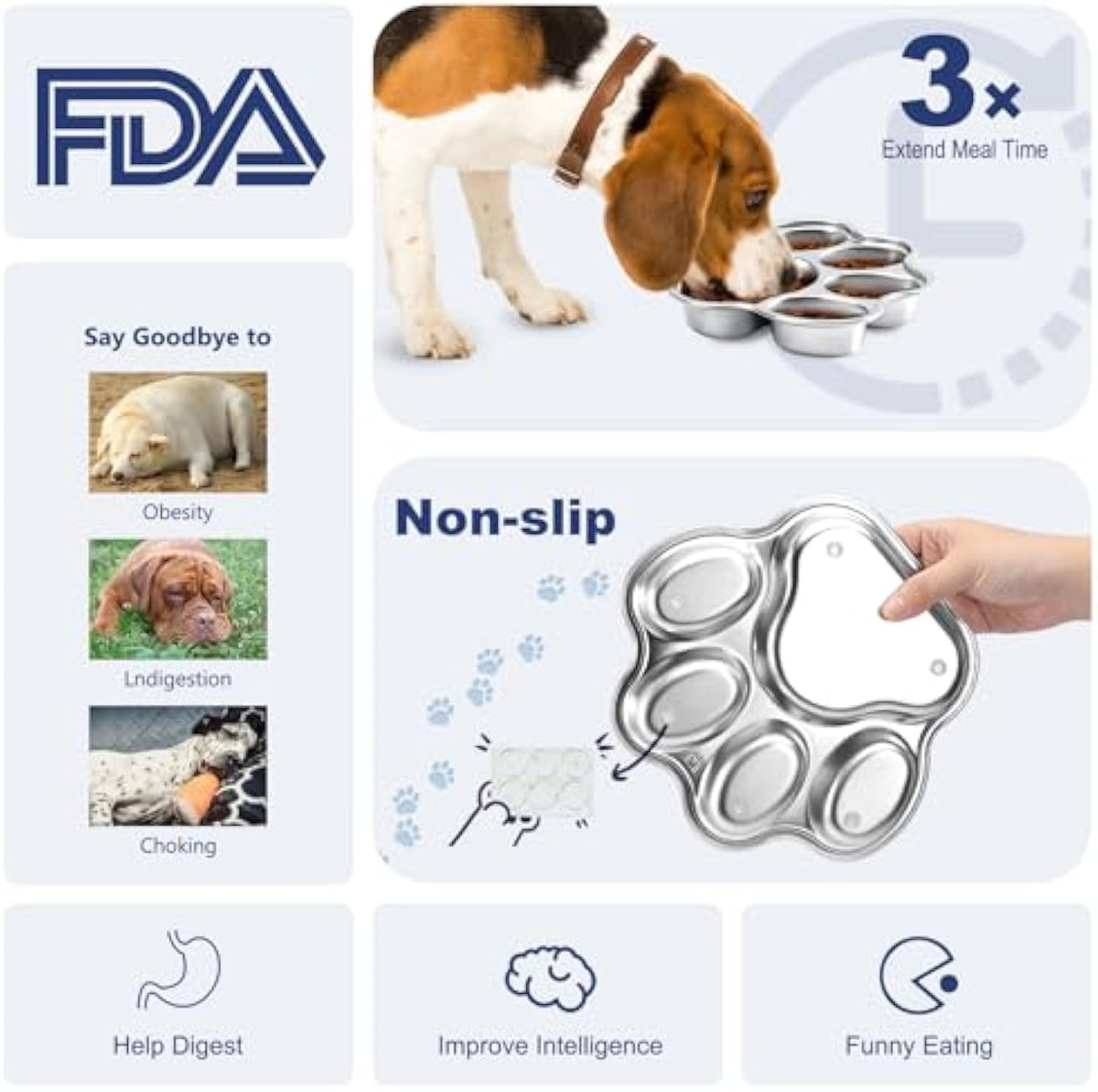 Stainless Steel Slow Feeder Dog Bowl – 2 Cup, Small & Medium Breeds – alternate view 5