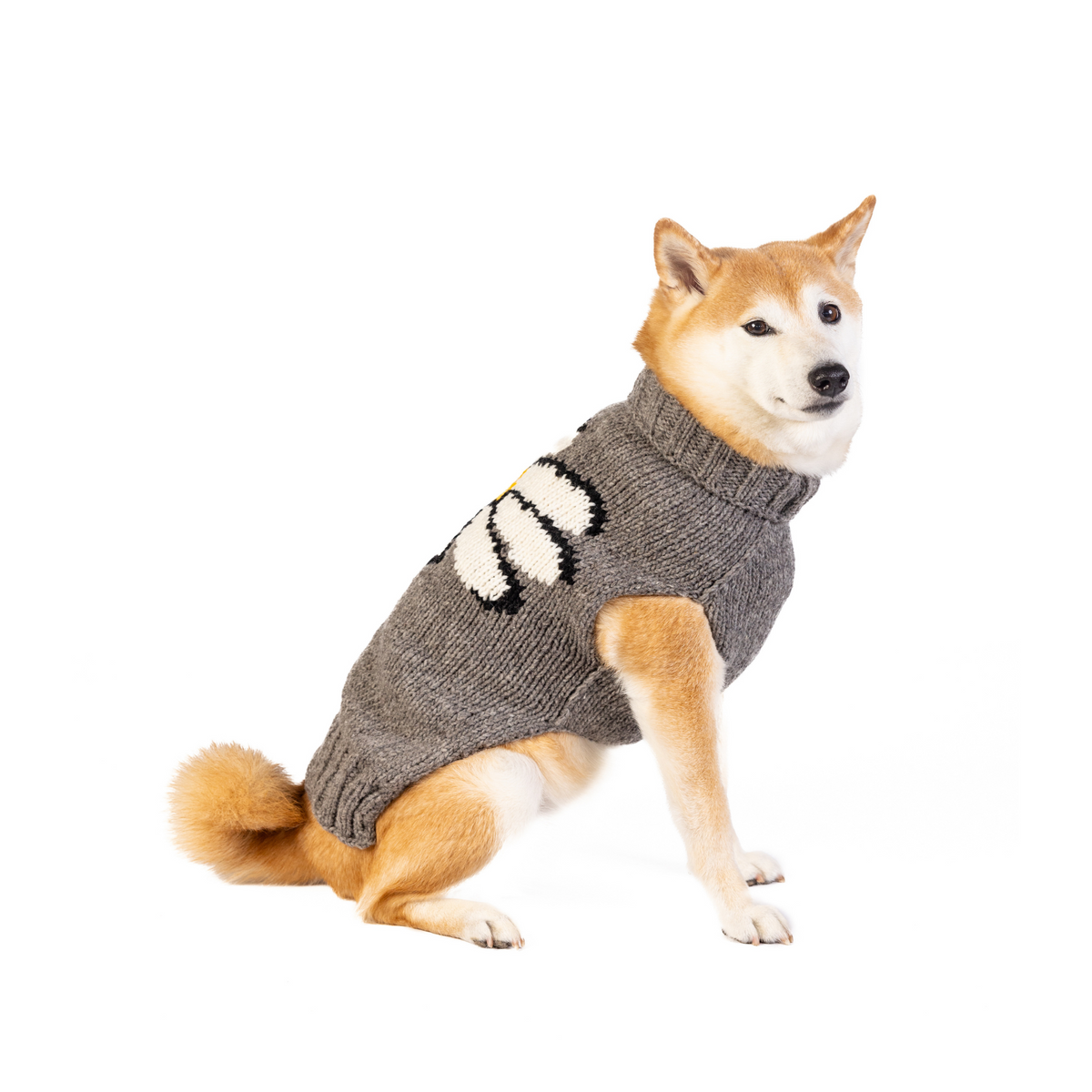 Big Daisy Dog Sweater White Yellow and Gray with Harness Hole – photo 5 of 6