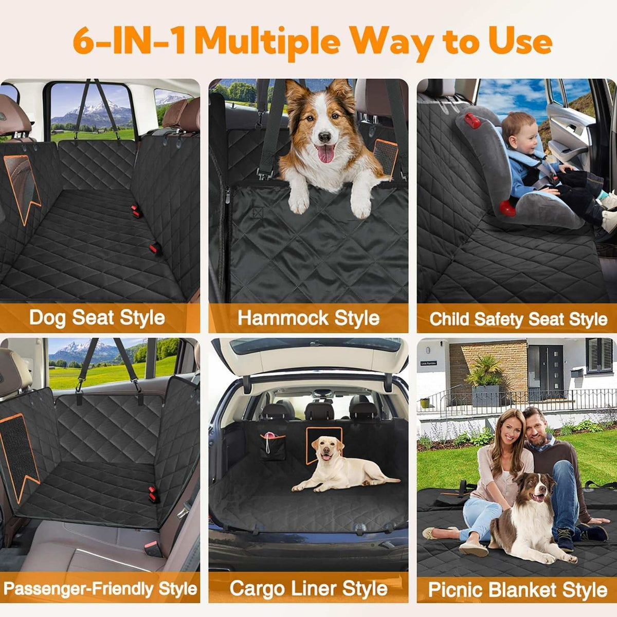 Waterproof Dog Cover for Back seat, side view