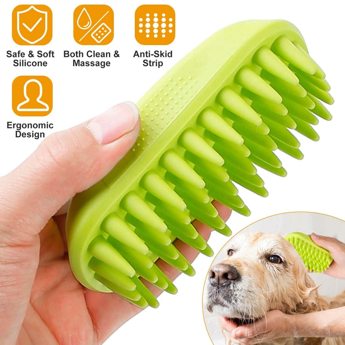 Dog Bath Brush Silicone Massage Comb Anti-Skid Grip – photo 8 of 11