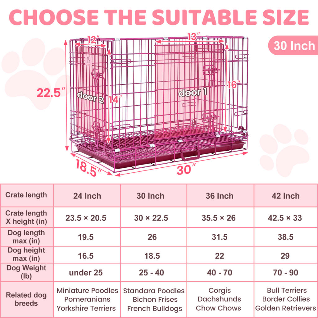 24-42 Inch Pink Wire Dog Crate – alternate view 3
