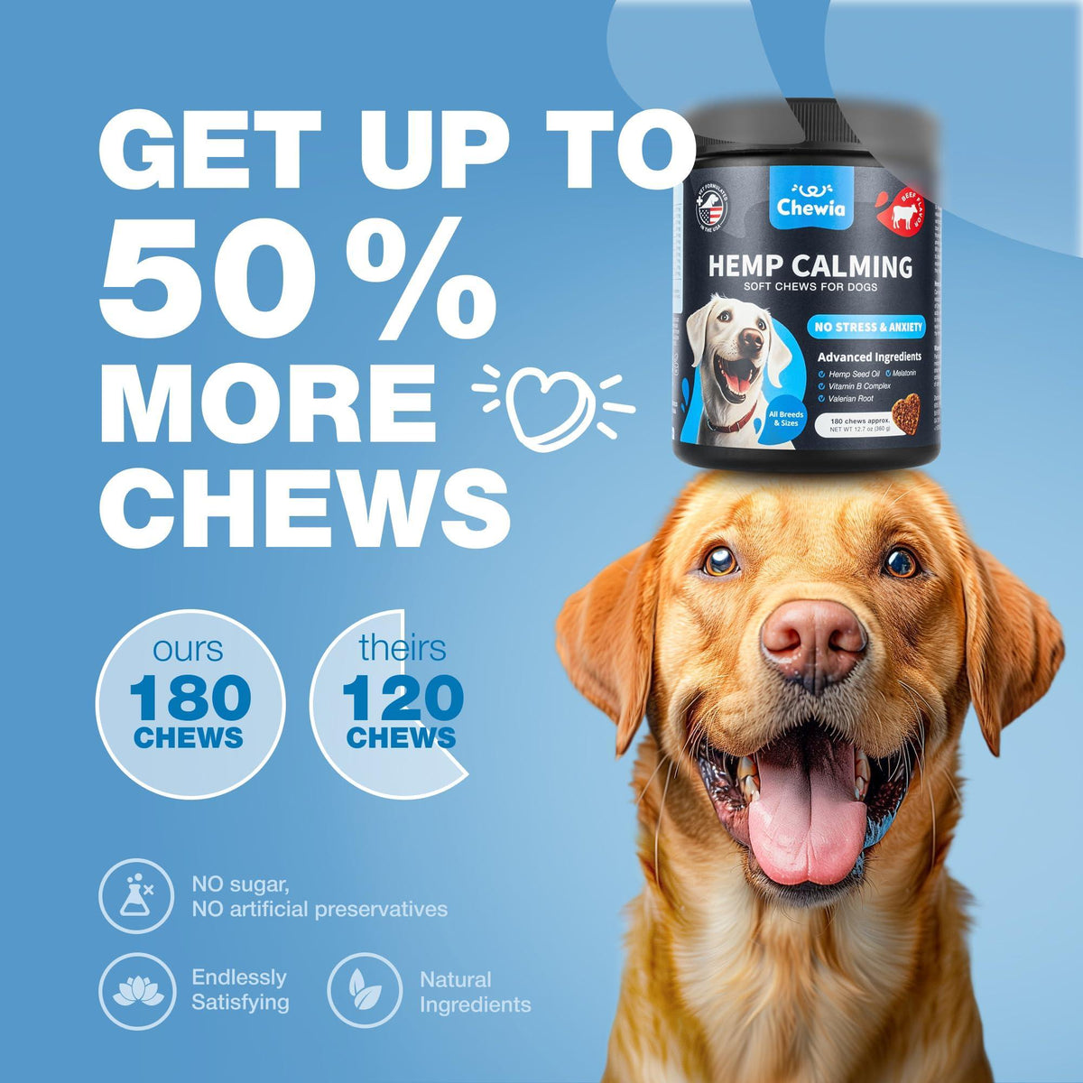 Hemp Calming Chews for Dogs L-Theanine Chamomile Beef Flavor – photo 6 of 9