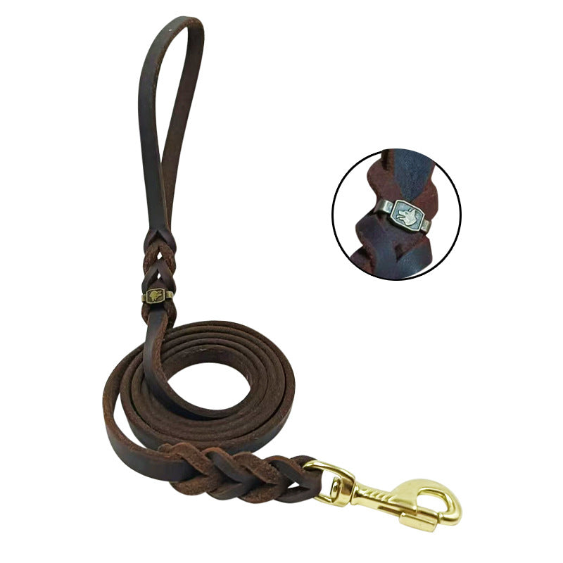 Hand-Knitted Cowhide Rope Dog Leash – Medium & Large Dogs – front view