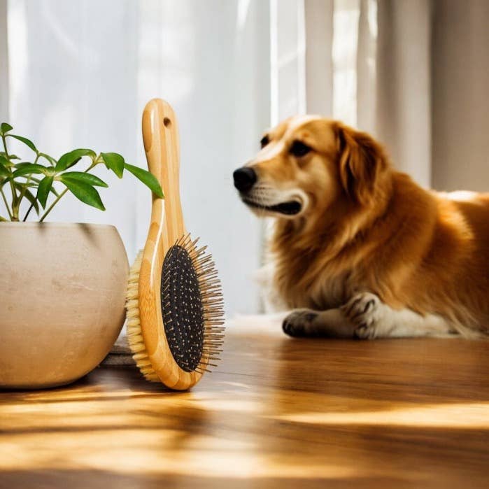 Bamboo Dog & Pet Grooming Brush – front view