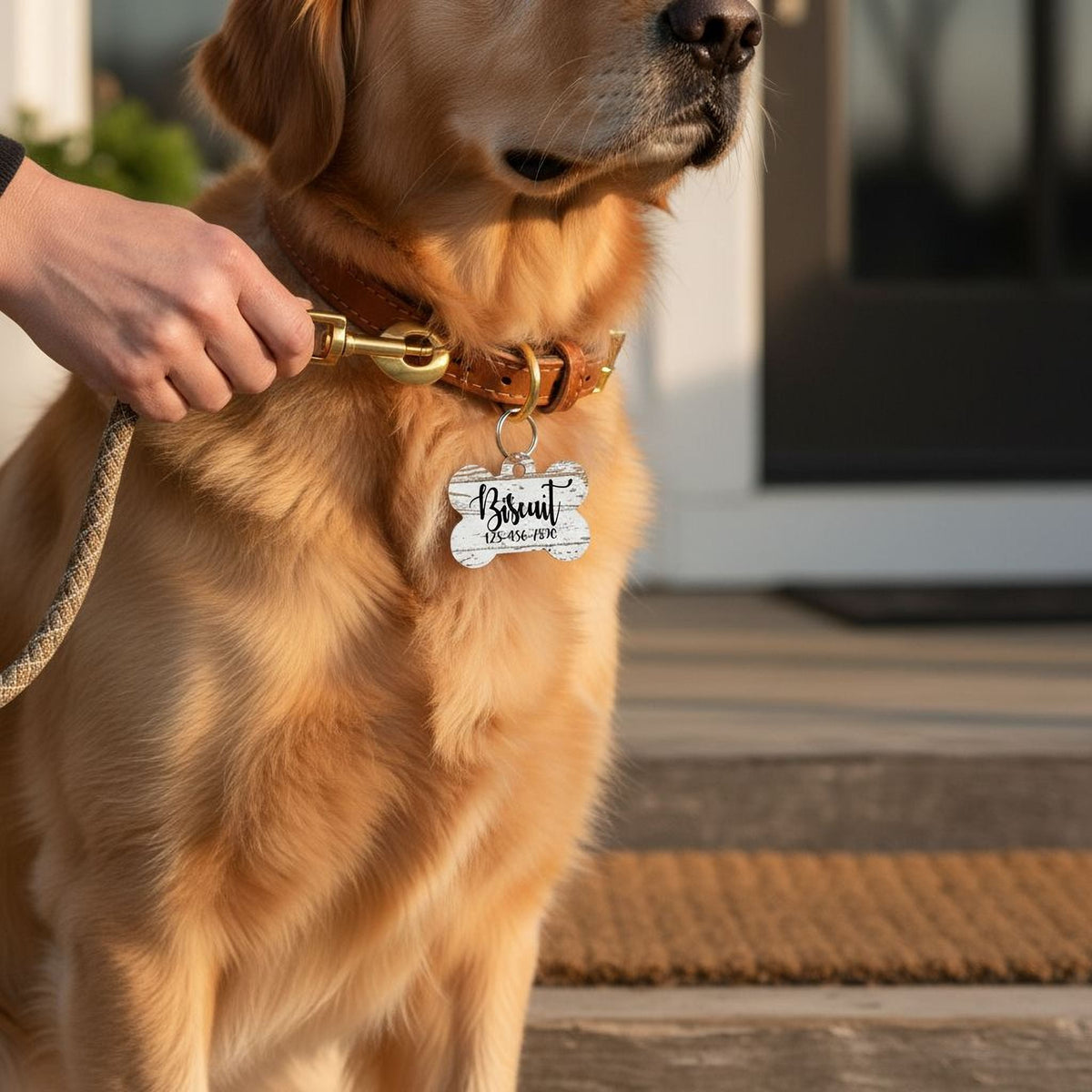 Custom Dog ID Tag – Weathered Wood Pattern, Personalized Name Tag – alternate view 2