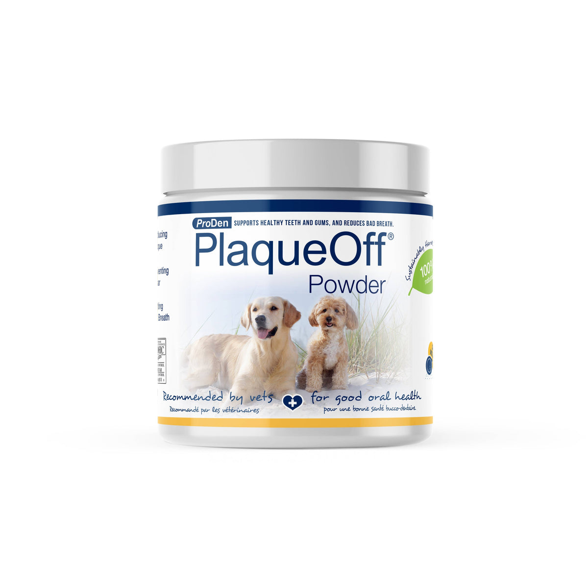 PlaqueOff Powder for Dogs – 180g Mini Tub – front view