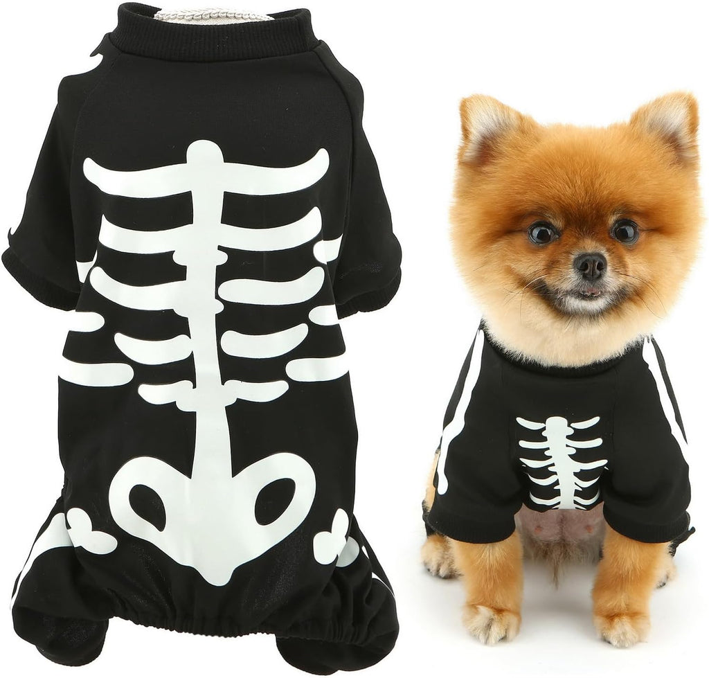 Glow-in-the-Dark Skeleton Dog Costume Jumpsuit – front view