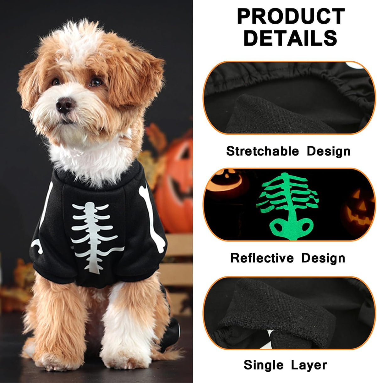 Glow-in-the-Dark Skeleton Dog Costume Jumpsuit – alternate view 6