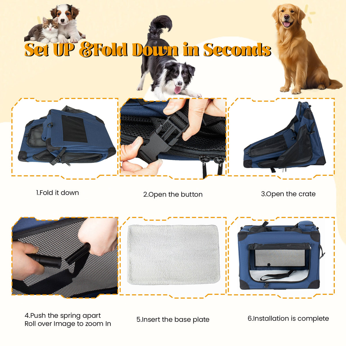 32 Inch Soft Dog Crate Kennel – Portable Folding Carrier – alternate view 5