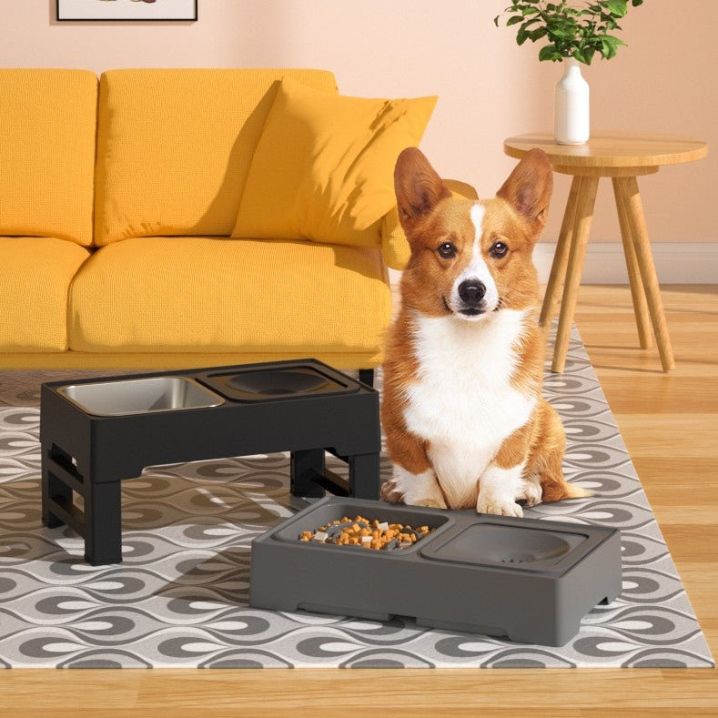 Adjustable Elevated Dog Feeder – Double Stainless Steel Bowls with Stand – front view
