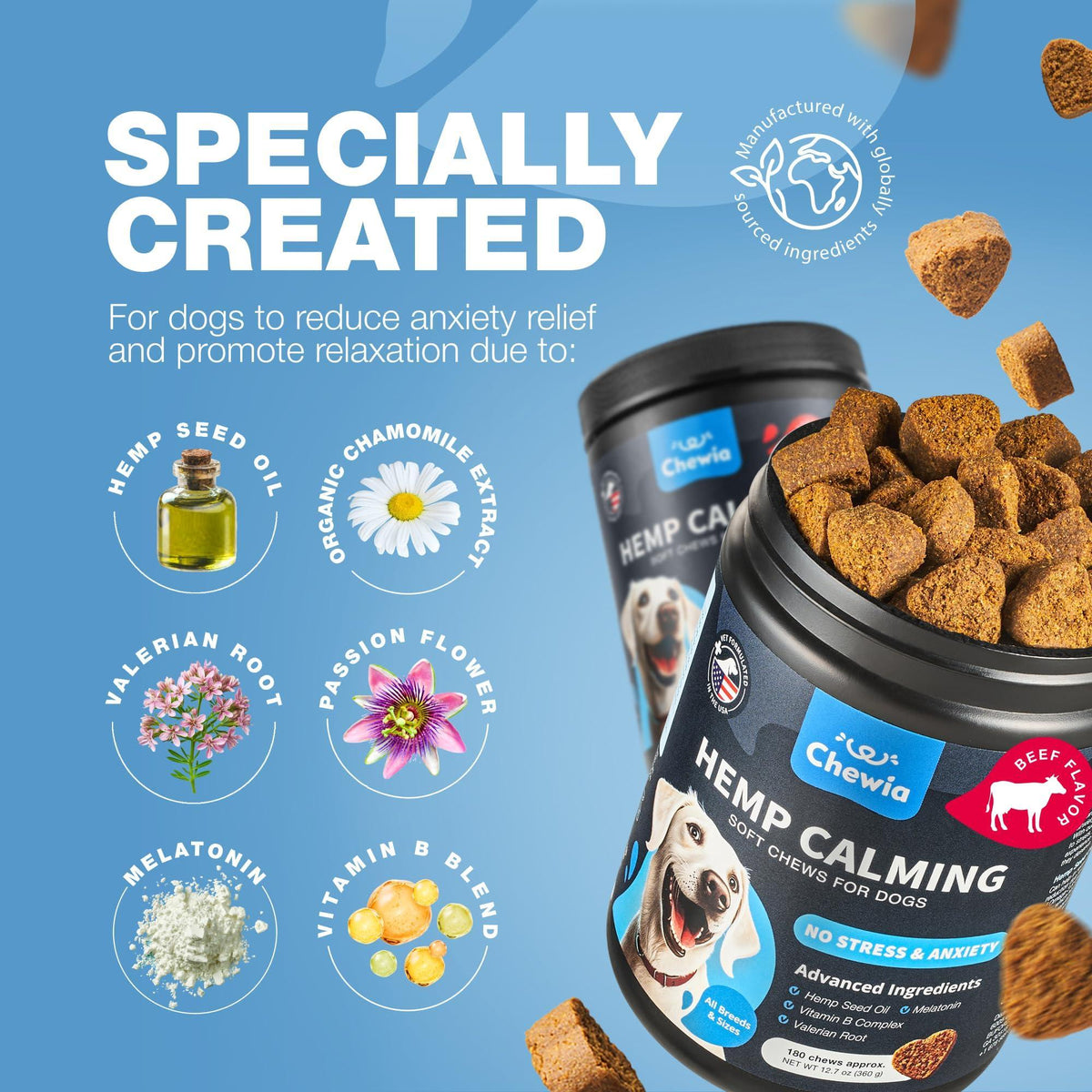 Hemp Calming Chews for Dogs L-Theanine Chamomile Beef Flavor – photo 5 of 9