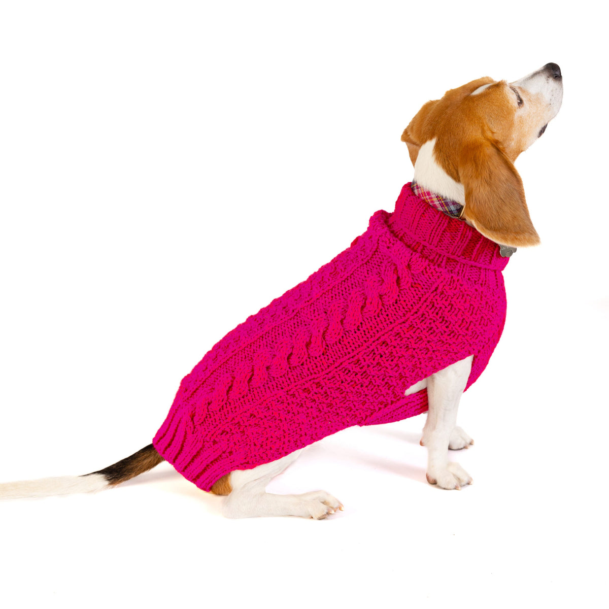 Hot Pink Alpaca Cable Knit Dog Sweater with Leash Slit – photo 3 of 4