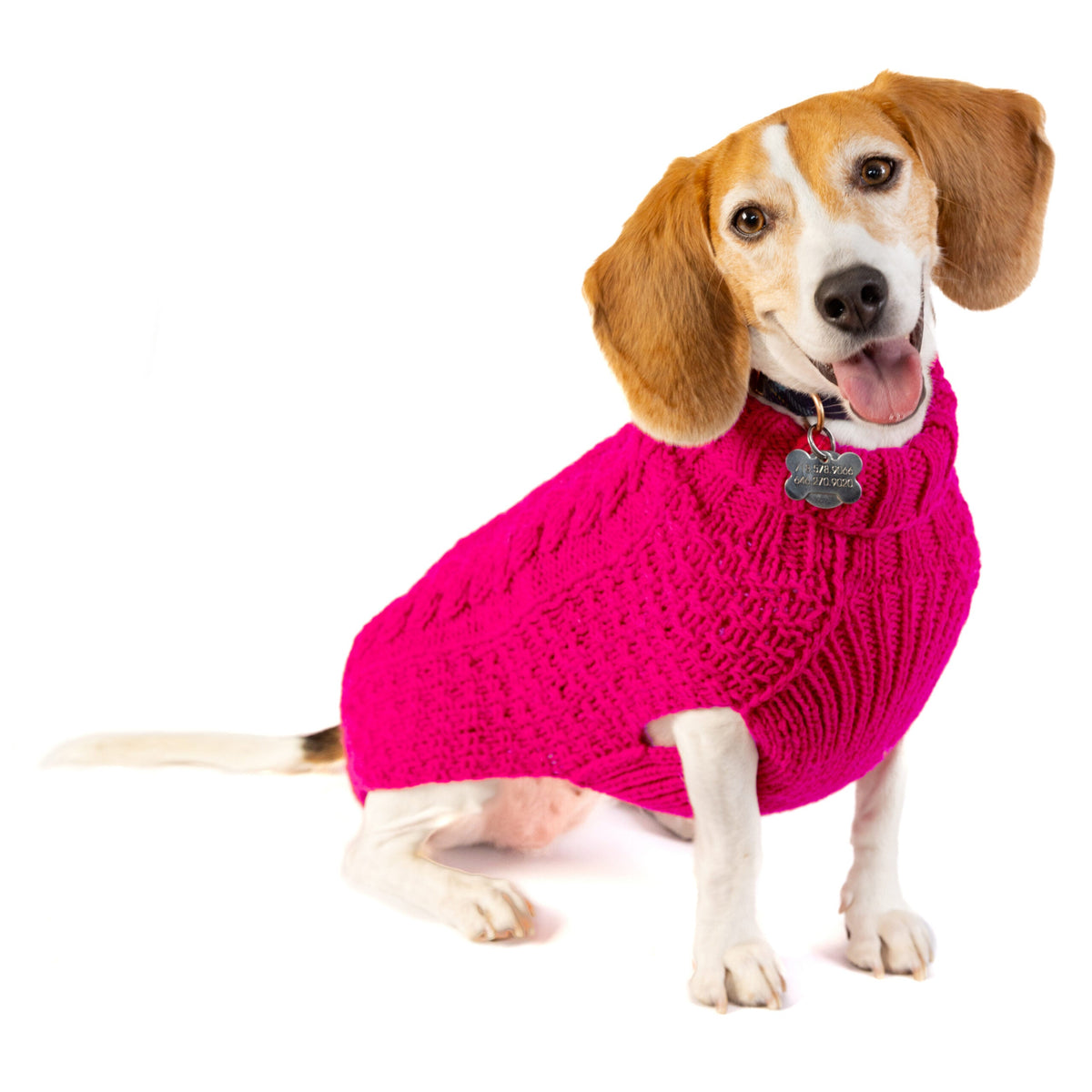 Hot Pink Alpaca Cable Knit Dog Sweater with Leash Slit – photo 1 of 4