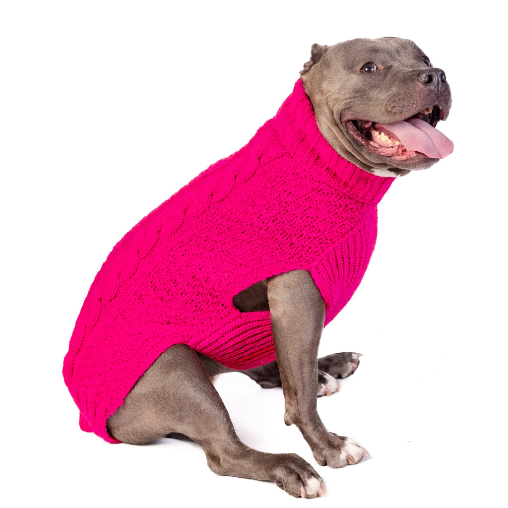 Hot Pink Alpaca Cable Knit Dog Sweater with Leash Slit – photo 2 of 4
