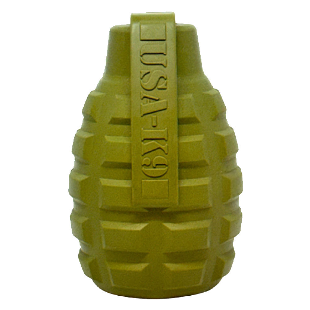 USA-K9 Grenade eDispenser army green rubber chew toy – photo 1 of 10