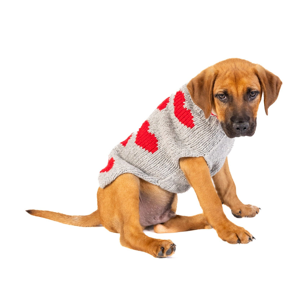 Red Hearts Dog Sweater Natural Grey with Red Hearts – photo 4 of 5