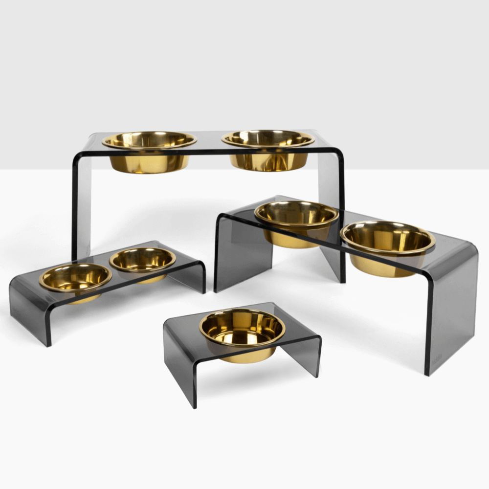 Hiddin Smoke Grey Lucite Feeder with Metal Bowls – alternate view 9