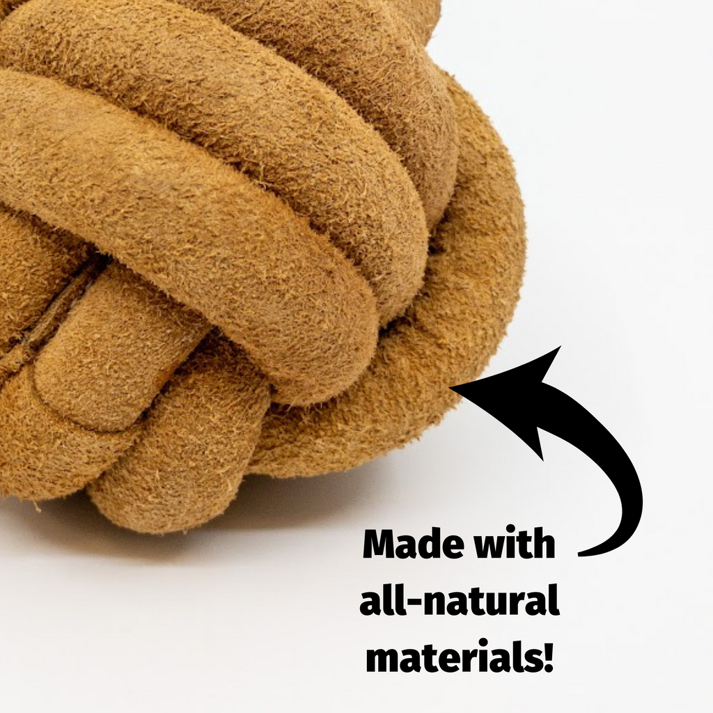 Huggle-Hide Natural Leather Ball Dog Toy 2 Pack, packaging