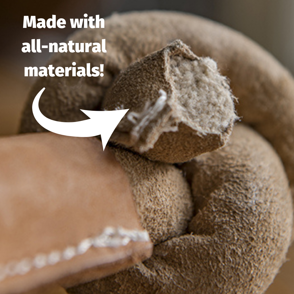 Huggle-Hide Natural Leather Bone Dog Toy 3 Pack, close-up